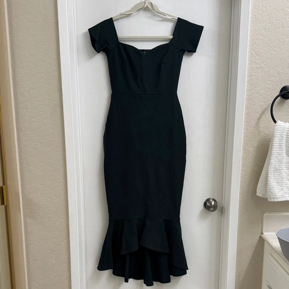 Dark Green Off-the-Shoulder Midi Dress - Picture 6 of 6